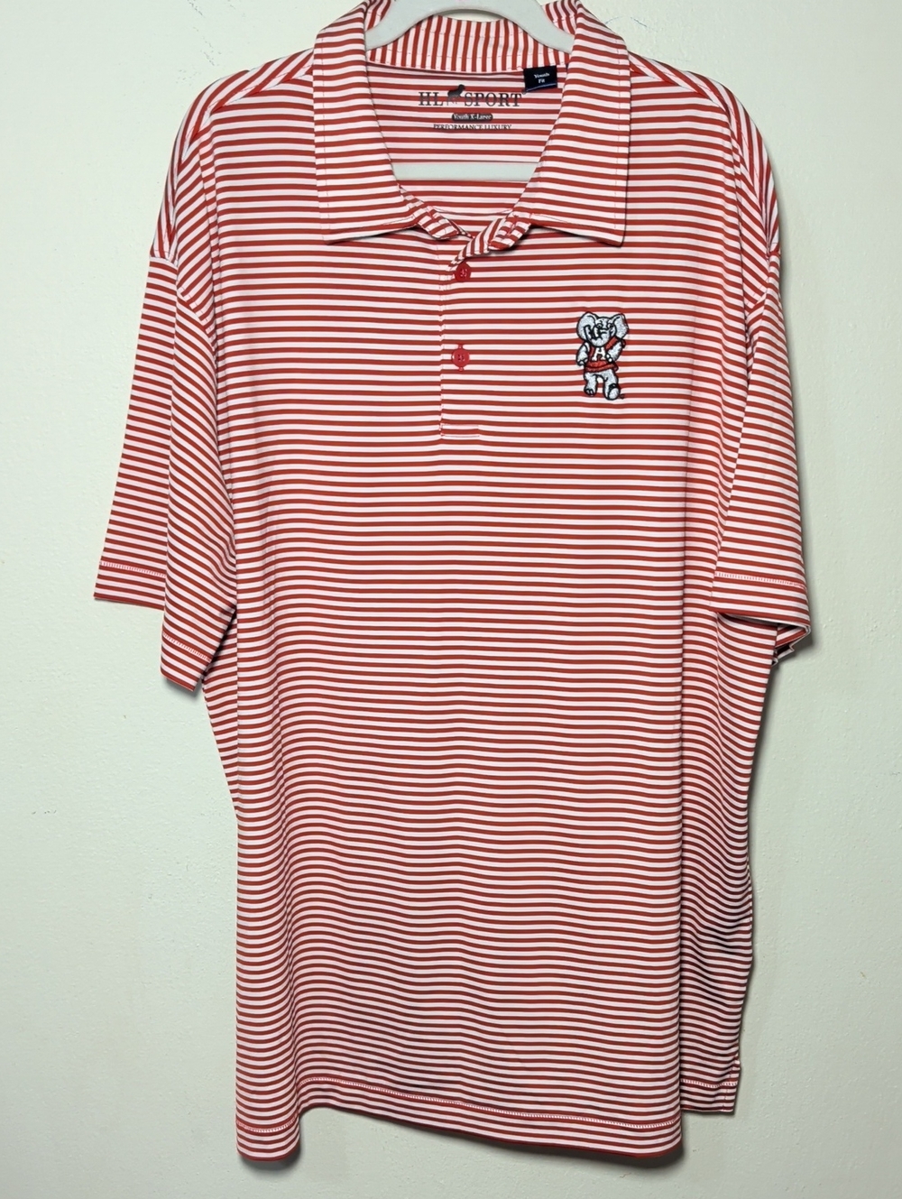 HL Sport University of Alabama Polo Shirt Red + White Stripe Big Al Boys Size XL
